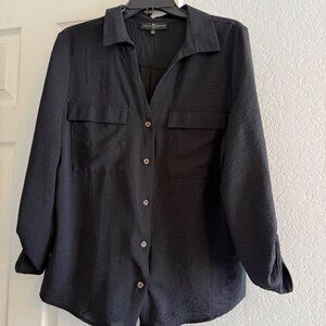 Fred Davis Women’s Button Down Blouse, Black, Large